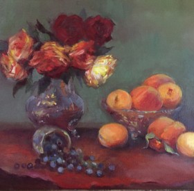 Roses Peaches & Blueberries by Maryellen Vickery